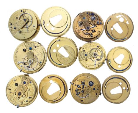 Six fusee lever pocket watch movements to include makers John Forrest, R. Chapman, Brockbank, Johnson, Norris, Johnson 