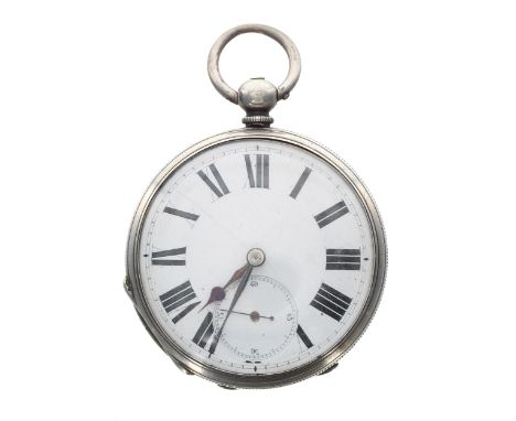 Silver cylinder engine turned pocket watch, unsigned three quarter plate movement, 52mm 