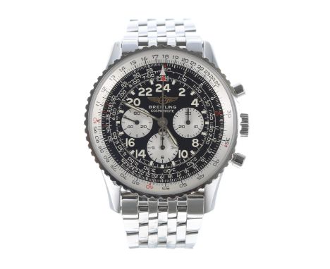 Breitling Cosmonaute chronograph stainless steel gentleman's wristwatch, reference no. A12322, serial no. 228xxx, black dial 