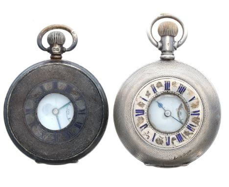 Silver lever half hunter engine turned pocket watch for repair, 7 jewel, 52mm; together with a a silver lever half hunter eng