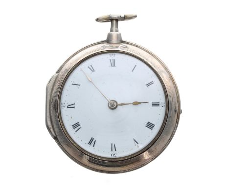 George III silver verge pair cased pocket watch, London 1793, the fusee movement signed Jas Hood, London, no. 3730, with pier