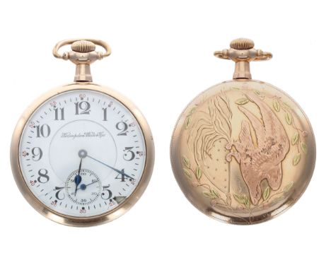 Hampden Watch Co. 'William McKinley' ornate gold plated lever pocket watch, serial no. 3385742, circa 1917, signed 17 jewel a