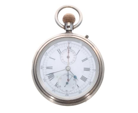 Late 19th century silver fly-back chronograph lever pocket watch, London 1883, Patent three quarter plate movement, enamelled