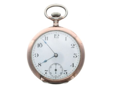 Continental silver (0.800) lever pocket watch, gilt frosted movement with compensated balance and regulator, inscribed hinged