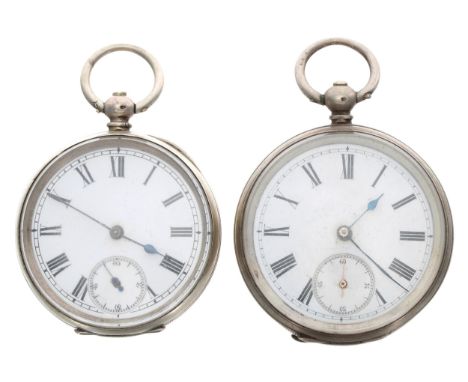 Two silver (0.800) cylinder engine turned pocket watches, 49mm and 46mm (one at fault) 