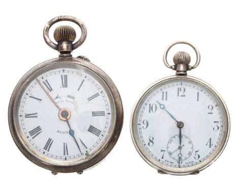 Signal silver (0.935) lever alarm pocket watch, 51mm; together with a silver lever engine turned pocket watch, import hallmar