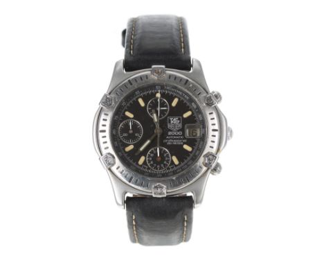 Tag Heuer 2000 Chronograph automatic stainless steel gentleman's wristwatch, reference no. 169.306, black dial with date aper
