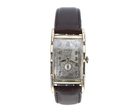 Gruen Curvex Precision 10k gold filled rectangular curved gentleman's wristwatch, movement no. C115xxx, circa 1930s, rectangu