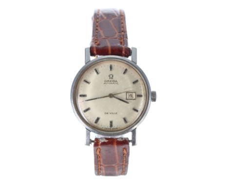 Omega De Ville automatic stainless steel lady's wristwatch, silvered dial with applied baton markers, minute markers, date ap