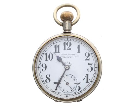 British Military WWI period War Department issue 8 days nickel cased lever pocket watch, frosted movement with compensated ba