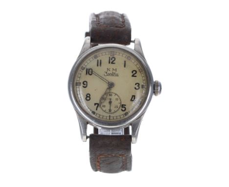 Kriegsmarine (German Navy) 3entRa mid-size stainless steel wristwatch, signed dial with Arabic numerals, minute track and sub