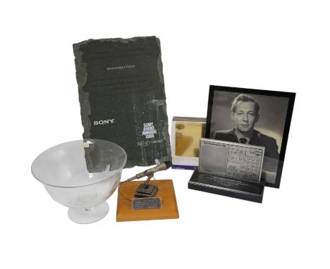 Five radio awards presented to Brian Matthew including; three Sony Radio Awards for 1988, 1996 and 2008, a glass pedestal bow