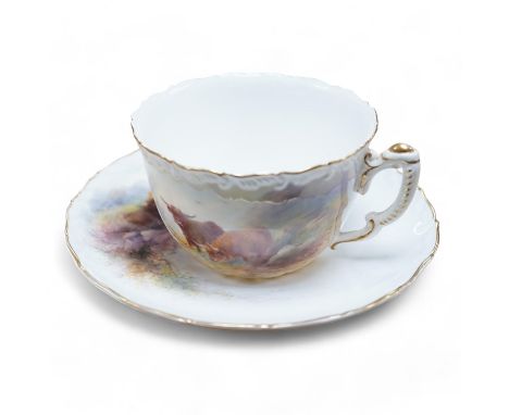 A Royal Worcester Harry Stinton Highland cattle painted cup and saucer, saucer 13cm diameter. Condition - good