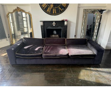 DFP design, a black velvet sofa width 320cm, depth 121cm, height 60cm. Condition - fair