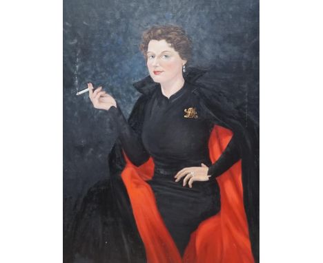 20th century oil on canvas, Portrait of a seated woman smoking, unsigned, 91 x 69cm.  Condition - fair