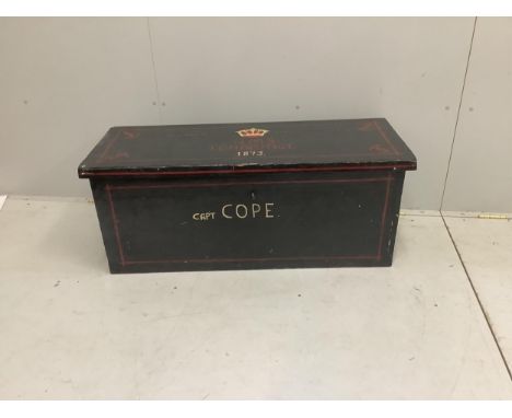 An ‘HMS Tonbridge, Capt Cope’ trunk, later painted, width 109cm, depth 42cm, height 43cm. Condition - fair
