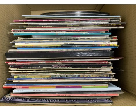 Sixty LP record albums, 12” singles, compilations, etc., artists including; ABBA, David Lee Roth, Michael Jackson, The Cure, 