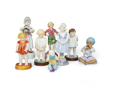 Royal Worcester Doughty figures, Nations included, tallest 'Polly put the kettle on', 15cm high. Condition - fair to good