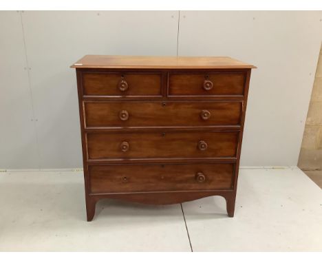 An early Victorian mahogany chest of two short and three long drawers, on bracket feet, width 106cm, depth 52cm, height 105cm