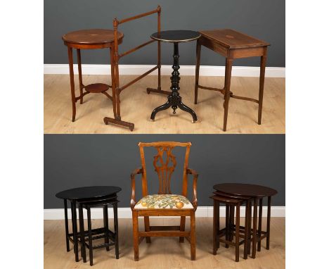 A nest of three oval tables by Waring &amp; Gillows on square supports united by stretcher, the largest 56.5cm wide x 41cm de