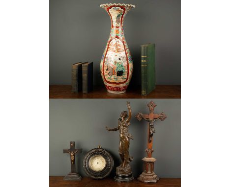 A Spelter figure of a woman  signed to the base 'J Lausse', 58cm high; a late 19th century Japanese floor vase, the flared to