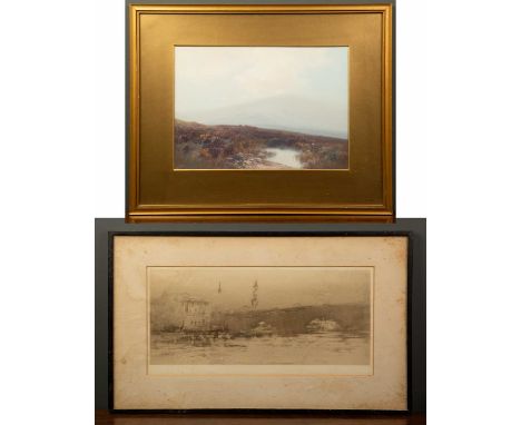 A highland scene signed Widgery, gouache, 25cm x 35cm and a print indistinctly signed (2)Condition report: At present, there 