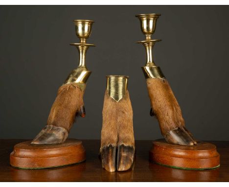An engraved brass mounted stag foot inkwell Devon and Somerset staghounds 22nd September 1922, 16.5cm high together with a ne