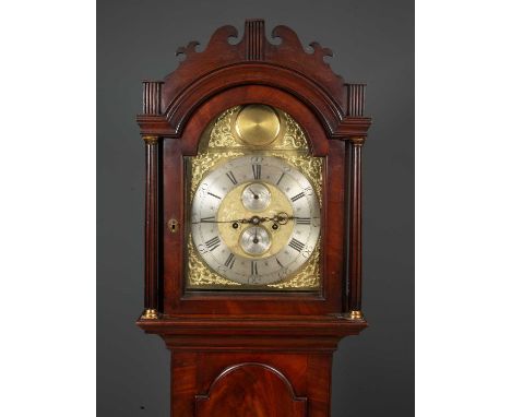 A Georgian mahogany cased eight day longcase clock by Joseph Atkinson, the brass and silvered dial marked with roman numerals