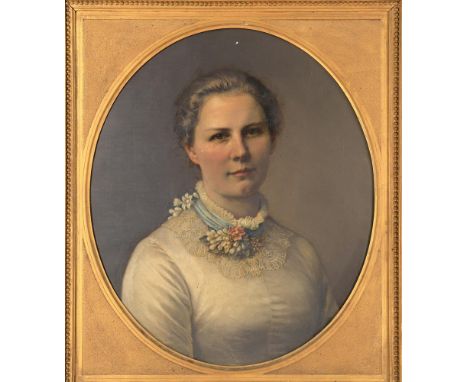 
	
		British School (19th/20th century)
		Portrait of a lady 
		Oil on canvas 
		58 x 47.5cm (22¾ x 18½ in.)
		Framed in an o