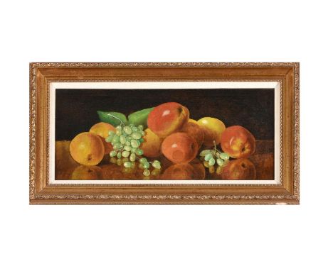 
	
		λ&nbsp;George Melvin Rennie (Scottish 1874-1953)
		Apples and grapes
		Oil on canvas 
		20 x 44cm (7¾ x 17¼ in.)
		Prove