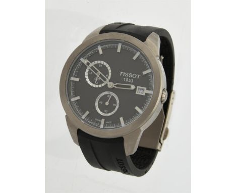 
	
		Tissot, GMT, Ref. T069439 A,
		Titanium wrist watch, no. 12BN0206790
		Movement: Cal. ETA G10.961, quartz, 4 jewels
		Ca