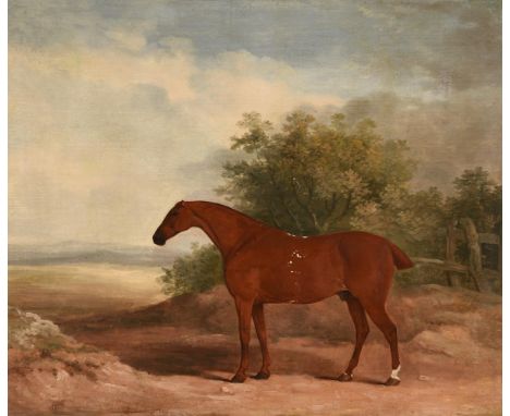 
	
		James Barenger (British 1780-1831)
		A racehorse in a landscape 
		Oil on canvas 
		Signed (lower left)
		63 x 76cm (24¾
