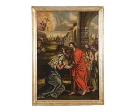 
	
		Follower of Doménikos Theotokópoulos, known as El Greco 
		Christ appearing before Mary Magdelene 
		Oil on canvas 
		26