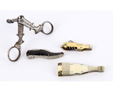 
	
		Y&nbsp;Portable corkscrews to include- a 19th century French combination corkscrew of scissor form,  marked Epernay, Cha