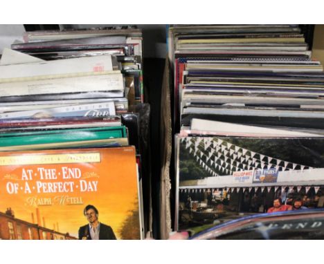 Two boxes of LP's, Diana Ross on Tamla Mowtown label, Helen Reddy, Simon &amp; Garfunkel, Buddy Holly, Manhattan Transfer etc
