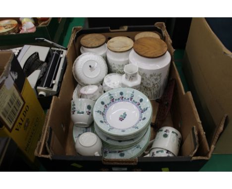 Four Hornsea Fleur patterned storage jars, Wedgwood April Flower bowl and trinket boxes and collection of topiary patterned d