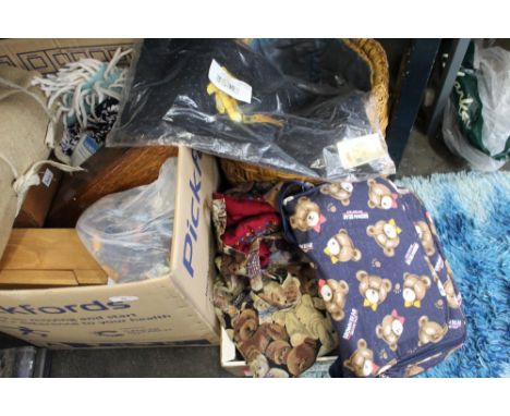 Basket and two boxes of sewing and knitting accessories, tapestry wool, threads, blanket material etc