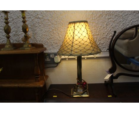 A brass decorative table lamp with corinthian column and shade, 54cm high 