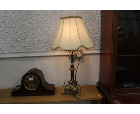 Decorative brass table lamp and shade, height approx 70 cm 