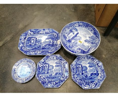A collection of spode blue and white ashettes, plates and bowl, diameter 26 cm