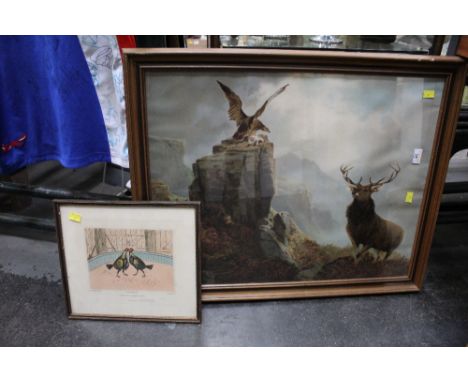 Stag print and cock fighting print