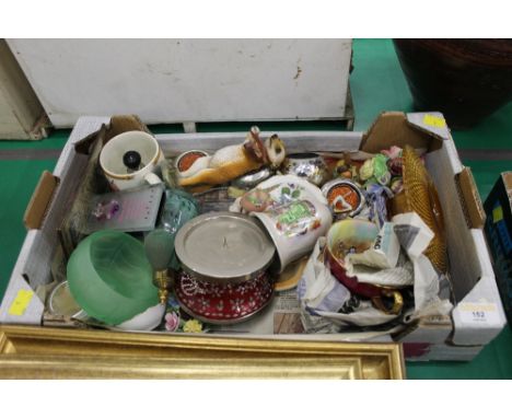 Box of ornaments, cabinet cups and saucers etc 