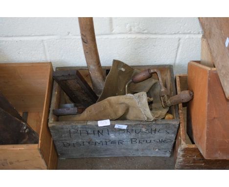 ONE BOX ASSORTED TOOLS TO INCLUDE AN AXE