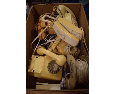 BOX OF VINTAGE TELEPHONES AND WIRING