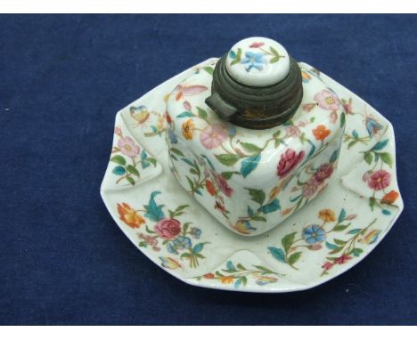 Ceramic Inkwell 6 inches wide ( no chips or visible damage to outer , inner ceramic liner cracked see photo )