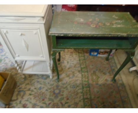 pretty green console-drawer missing and fold down painted cabinet (hole cut at back  inside)