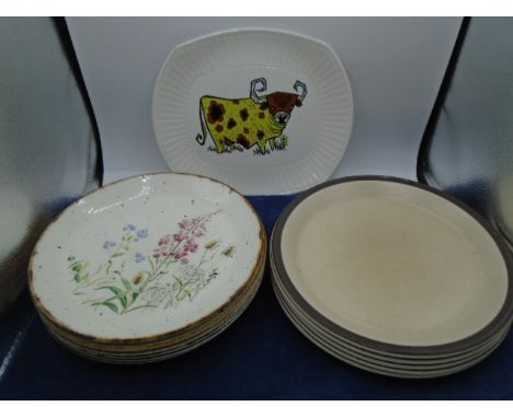 Lot of mixed plates, 6 J&amp;K Meakin, 5 Doverstone Staffordshire 'heather' and 1 English Ironstone 'beefeater' 