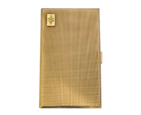 A George VI 9ct gold cigarette case,  A George VI 9ct gold cigarette case, of rectangular form, with engine turned finish and