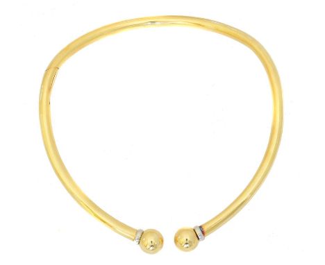 An 18ct gold torque collar necklace, An 18ct gold torque collar necklace, of bi-colour polished design, with removable spheri