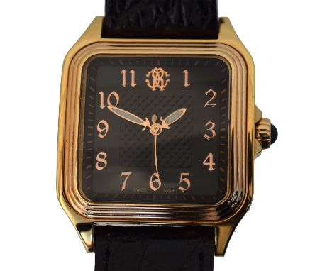 A Roberto Cavalli quartz wristwatch,  A Roberto Cavalli quartz wristwatch, the signed black dial with arabic markers and oute